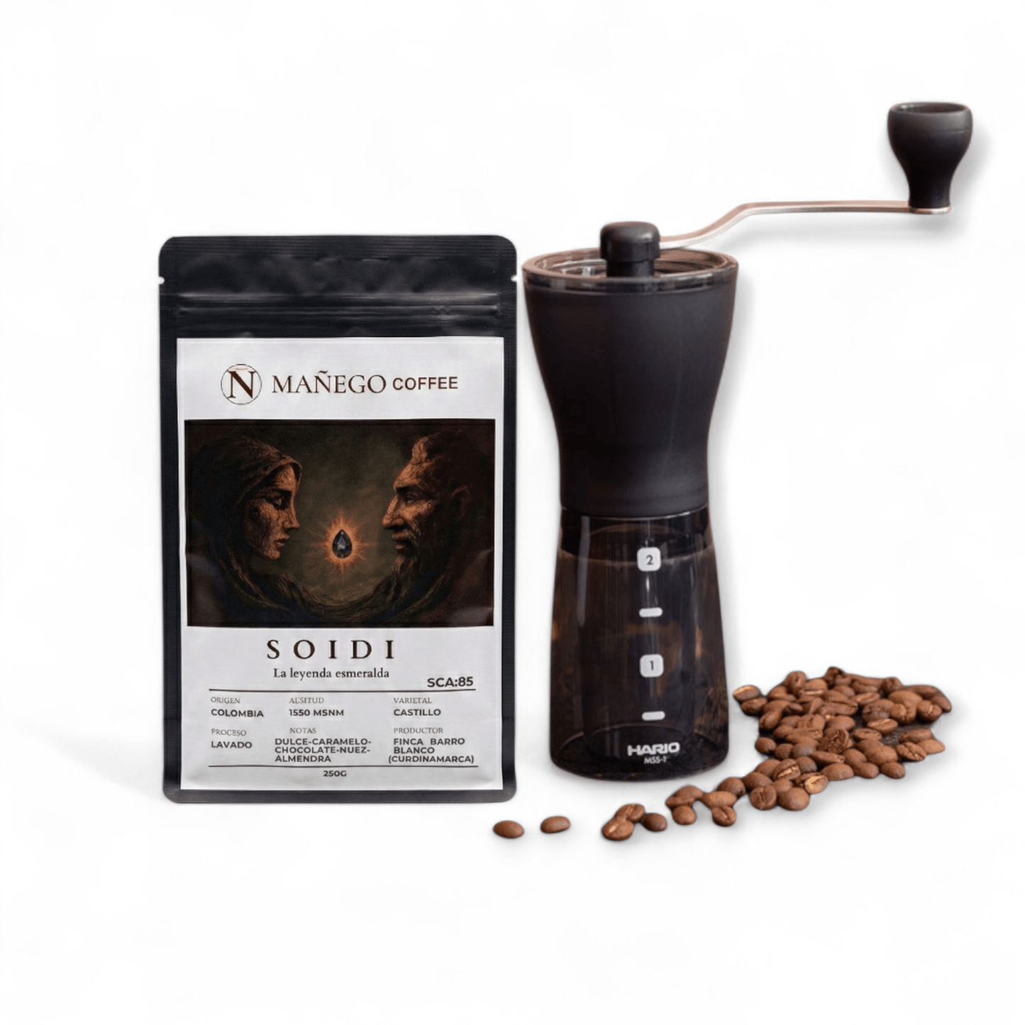 Kit Dulzura Pura: Molinillo Hario + Soidi (250g) - Mañego Coffee