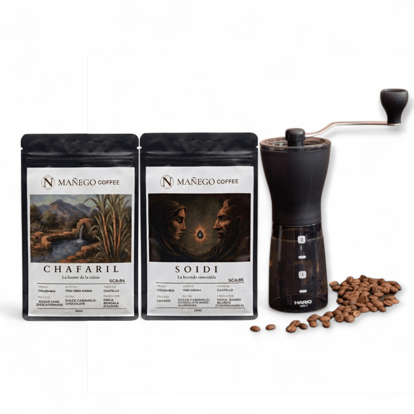 Pack Maestro Cafetero: Molinillo + Pack Dúo Esencial - Mañego Coffee