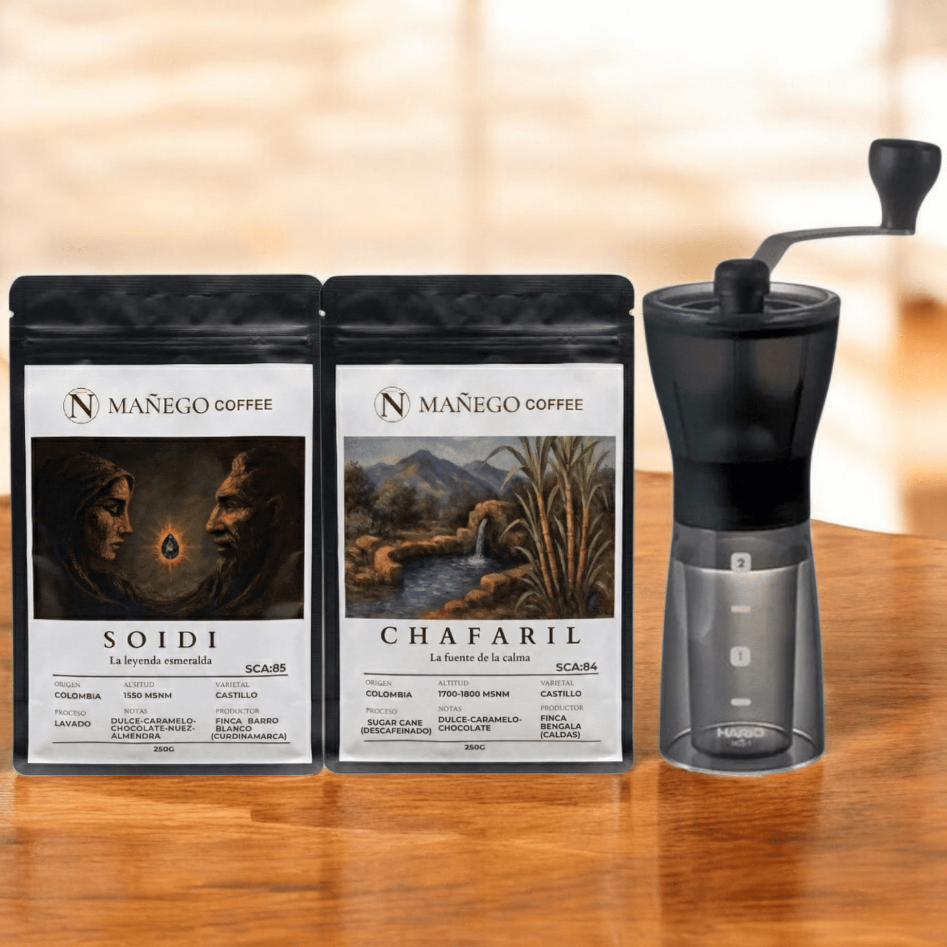Pack Maestro Cafetero: Molinillo + Pack Dúo Esencial - Mañego Coffee